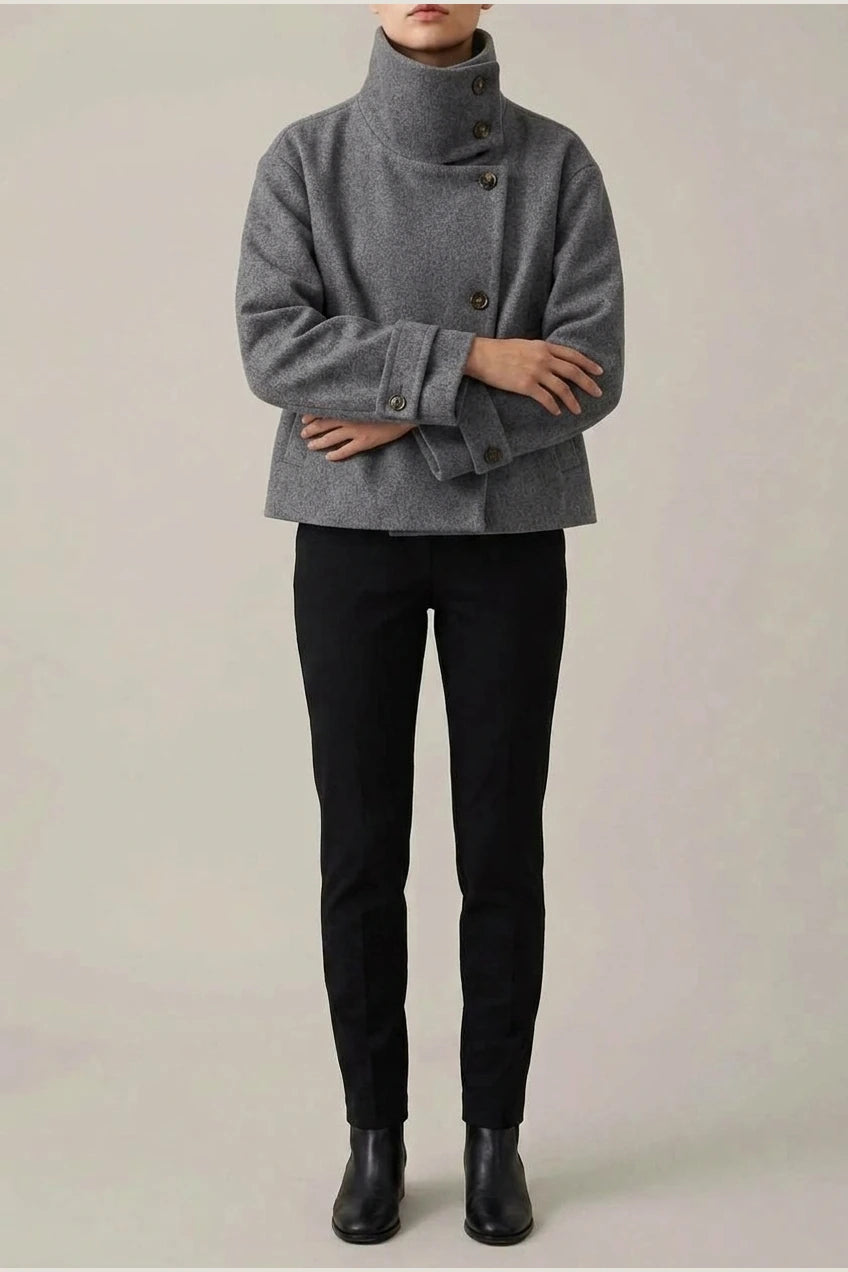 Jacket Women - Wool Blend Cropped Jacket with Buckle Collar — variant_front