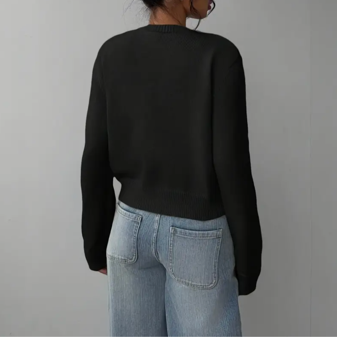 Soft Cropped Knit Cardigan with Round Neck — variant_front