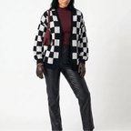 Women’s Checkerboard Knit Cardigan – Relaxed Fit Casual Sweater Jacket — variant_front