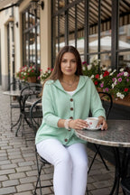 Relaxed Hooded Cardigan with Button Front and Ribbed Cuffs — variant_front