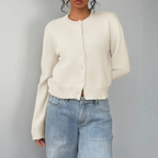 Soft Cropped Knit Cardigan with Round Neck — variant_front