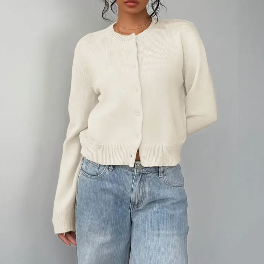 Soft Cropped Knit Cardigan with Round Neck — variant_front