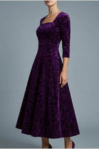 Scarlett | Women's Square Neck Velvet Floral Embossed Party Dress — variant_front