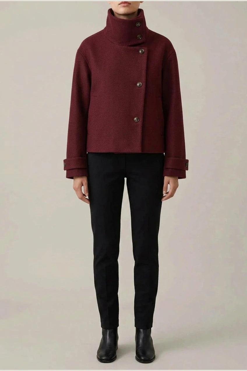 Jacket Women - Wool Blend Cropped Jacket with Buckle Collar — variant_front