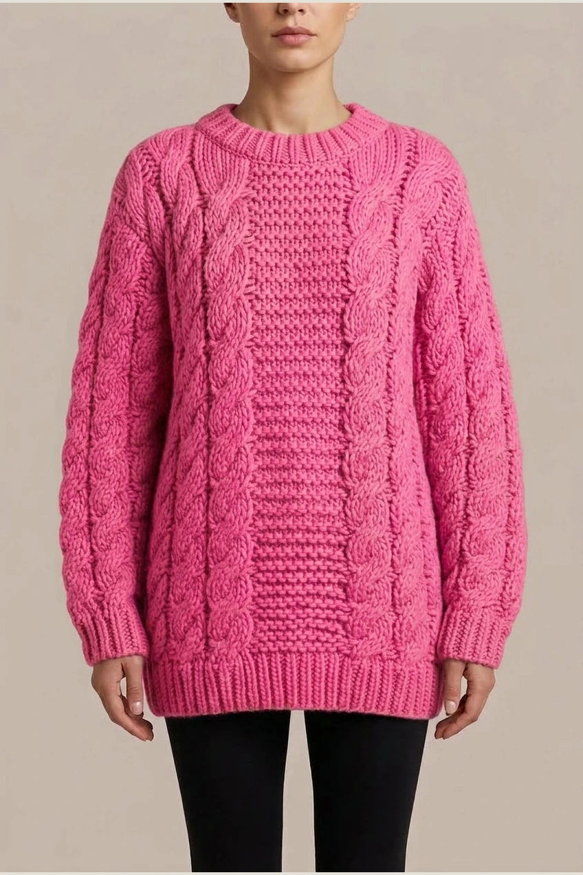 Ella | Women's Oversized Chunky Cable-Knit Jumper Dropped Shoulder — variant_front
