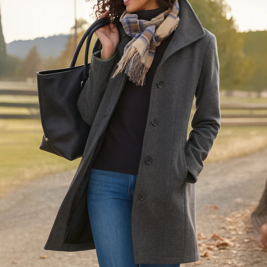 Elegant Mid Length Wool Coat with High Collar — variant_front
