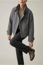 Jacket Women - Wool Blend Cropped Jacket with Buckle Collar — variant_front