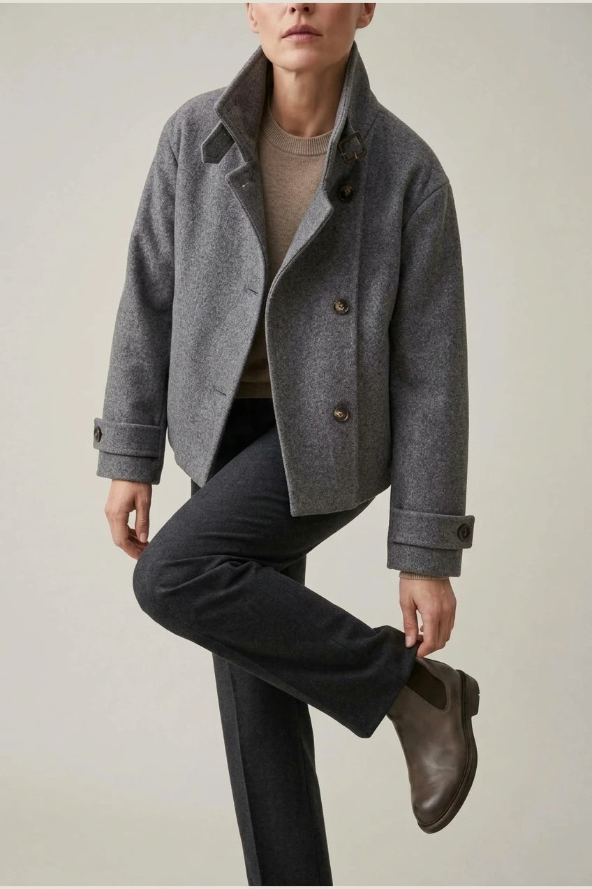Jacket Women - Wool Blend Cropped Jacket with Buckle Collar — variant_front