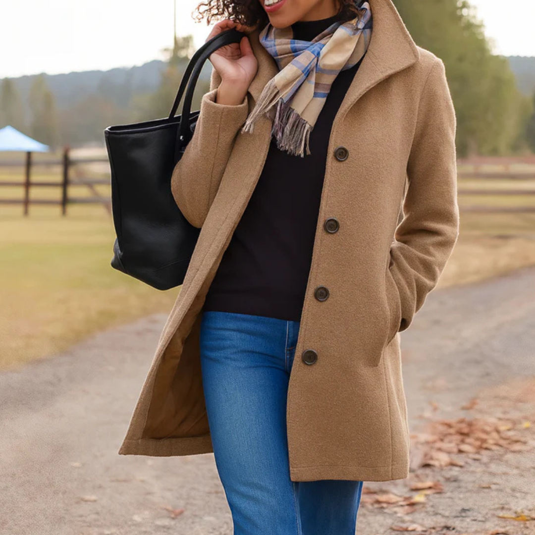 Elegant Mid Length Wool Coat with High Collar — variant_front