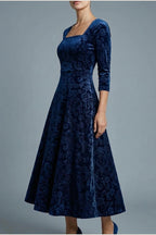 Scarlett | Women's Square Neck Velvet Floral Embossed Party Dress — variant_front