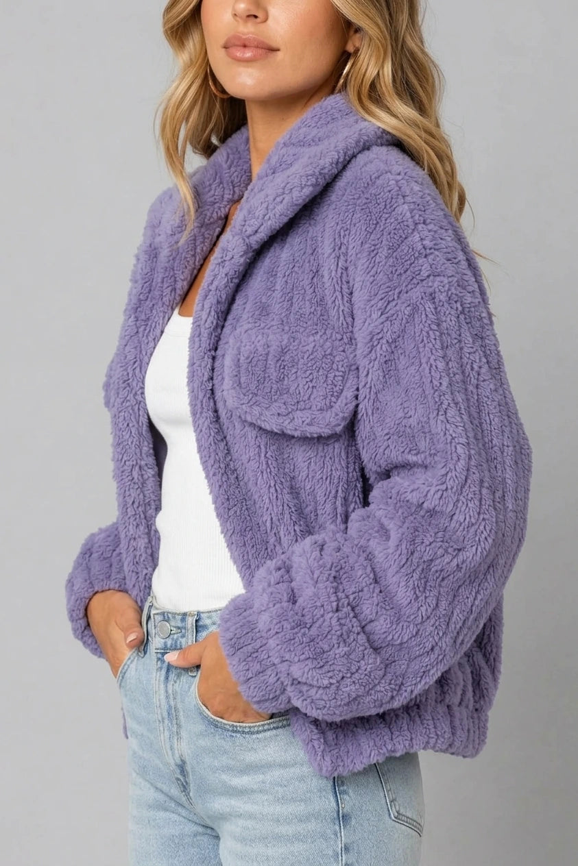 Montarello Women's Teddy Jacket Borg Collared Zip Up — variant_front