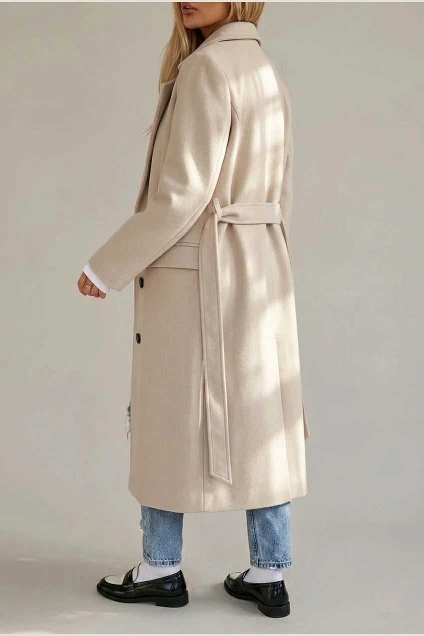 Women's Long Coat Wool Blend Belted Structured Tailored Fit Office — variant_front