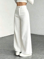High Waist Wide Leg Corduroy Trousers with Flap Pockets — variant_front