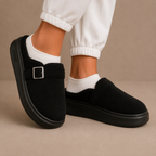 Women’s Warm Fleece Slippers – Buckle Cushioned House Shoes — variant_front