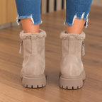 Warm Suede Ankle Boots with Fur Trim and Chunky Sole — variant_front