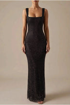 Olivia | Women's Sleeveless Sequin Maxi Evening Gown Square Neck — variant_front