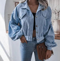 Retro Cropped Corduroy Jacket with Elasticated Hem and Chest Pockets — variant_front
