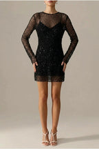 Phoebe | Women's Sequin Mesh Long-Sleeve Autumn Dress Mini Party — variant_front