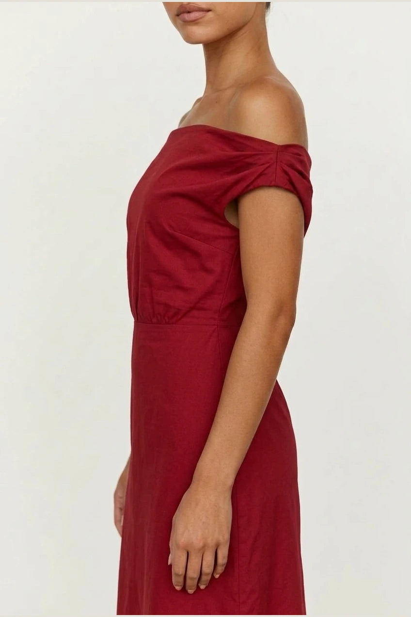 Scarlett | Women's Off-Shoulder Midi Cocktail Party Dress Cotton Blend — variant_front