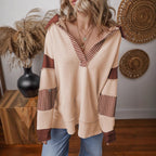 Oversized Colour Block Sweatshirt with Striped V-Neckline — variant_front