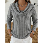 Ribbed Knit Sweater with Cowl Neck and Long Sleeves — variant_front
