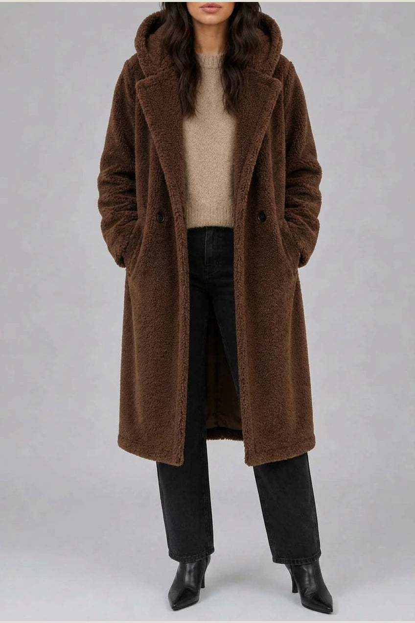 Women’s Long Hooded Teddy Coat – Oversized Borg Winter Coat — variant_front
