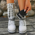 Insulated Lace Up Winter Boots with Knit Cuff and Buckle Detail — variant_front