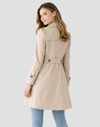 Fitted Trench Coat with Gold Buttons and Buttoned Cuffs — variant_front