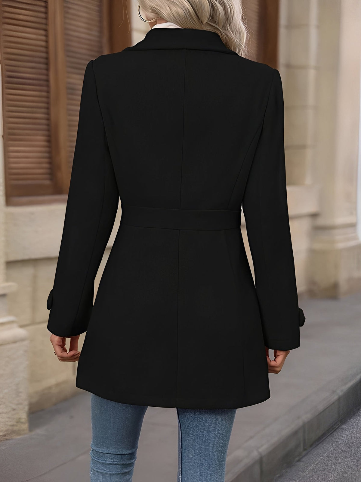 Fitted Double Breasted Trench Coat with Gold Button Detail — variant_front