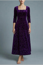 Scarlett | Women's Square Neck Velvet Floral Embossed Party Dress — variant_front