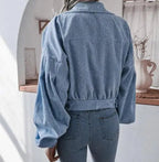 Retro Cropped Corduroy Jacket with Elasticated Hem and Chest Pockets — variant_front