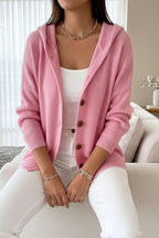Relaxed Hooded Cardigan with Button Front and Ribbed Cuffs — variant_front