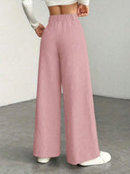 High Waist Wide Leg Corduroy Trousers with Flap Pockets — variant_front