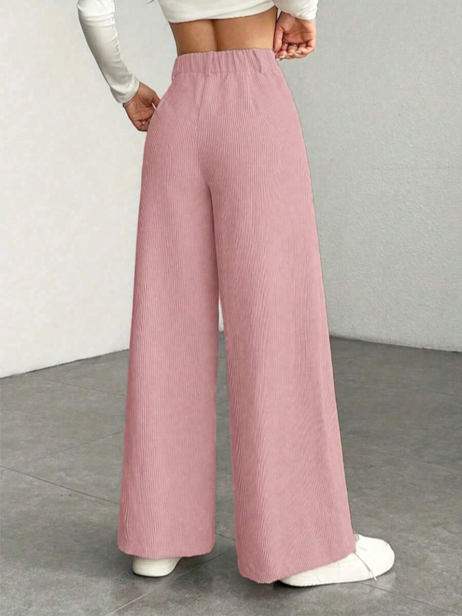 High Waist Wide Leg Corduroy Trousers with Flap Pockets — variant_front