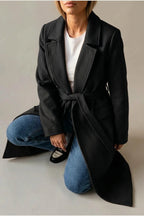 Women's Long Coat Wool Blend Belted Structured Tailored Fit Office — variant_front