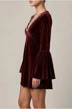 Mini Dress Women - Velvet Mini Dress with V-Neckline — variant_front