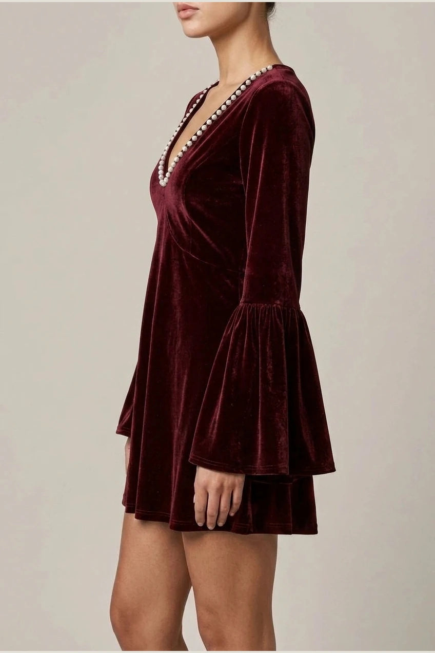Mini Dress Women - Velvet Mini Dress with V-Neckline — variant_front