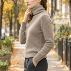Soft Fluffy Turtleneck Sweater with Ribbed Cuffs — variant_front