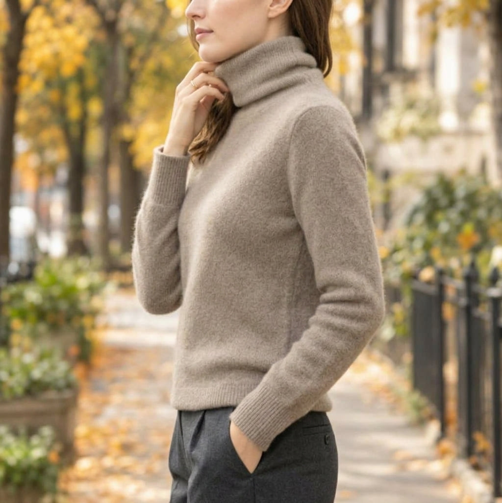 Soft Fluffy Turtleneck Sweater with Ribbed Cuffs — variant_front
