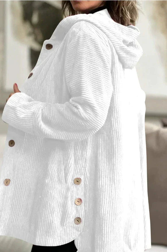 Retro Hooded Corduroy Jacket with Wooden Buttons — variant_front