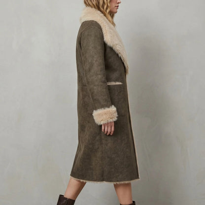 Women's Reversible Faux Shearling Coat with Textured Design – Genevieve — variant_front