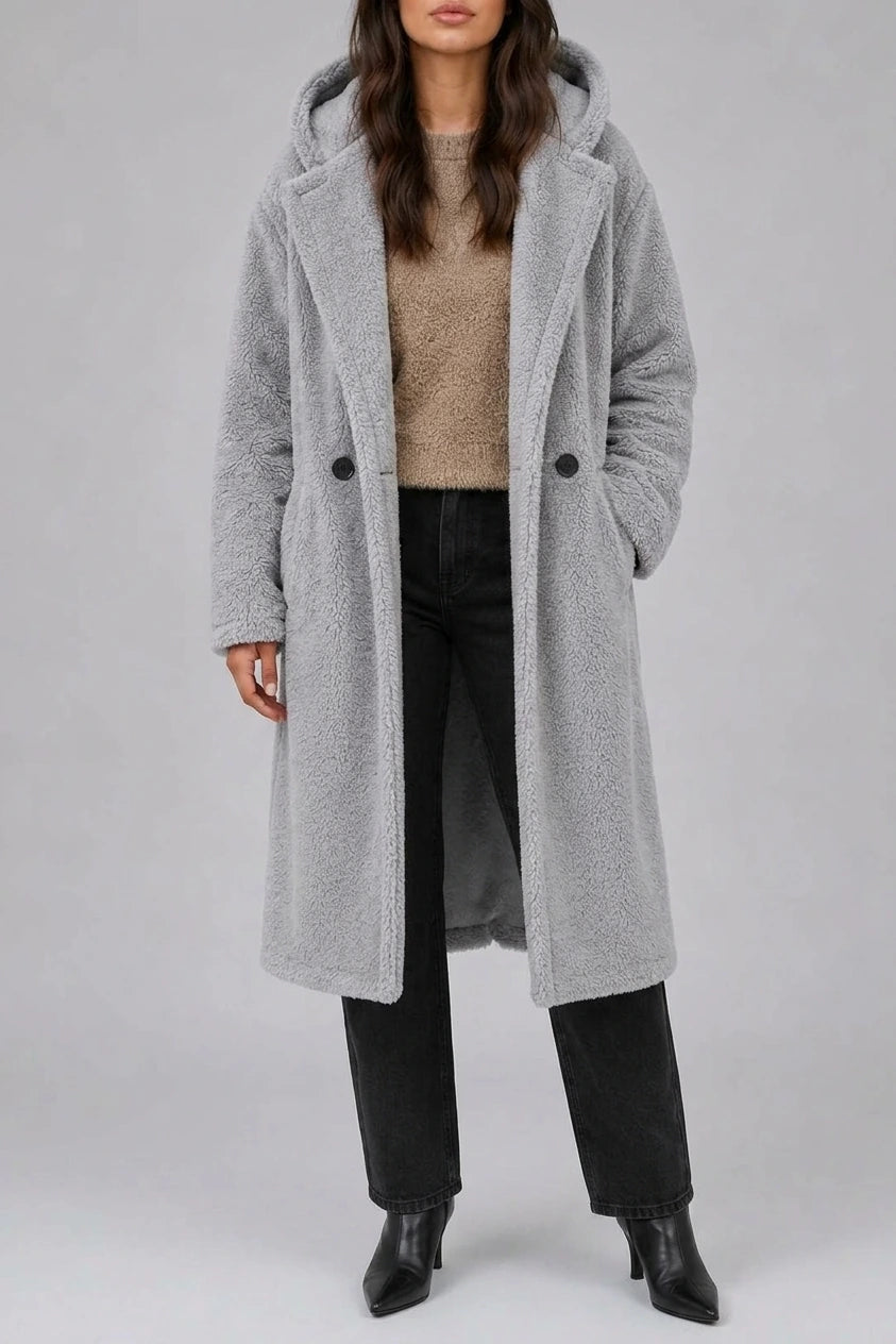 Women’s Long Hooded Teddy Coat – Oversized Borg Winter Coat — variant_front