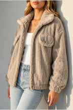 Montarello Women's Teddy Jacket Borg Collared Zip Up — variant_front