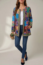 Women's Printed Open-Front Jacket with Long Sleeves — variant_front