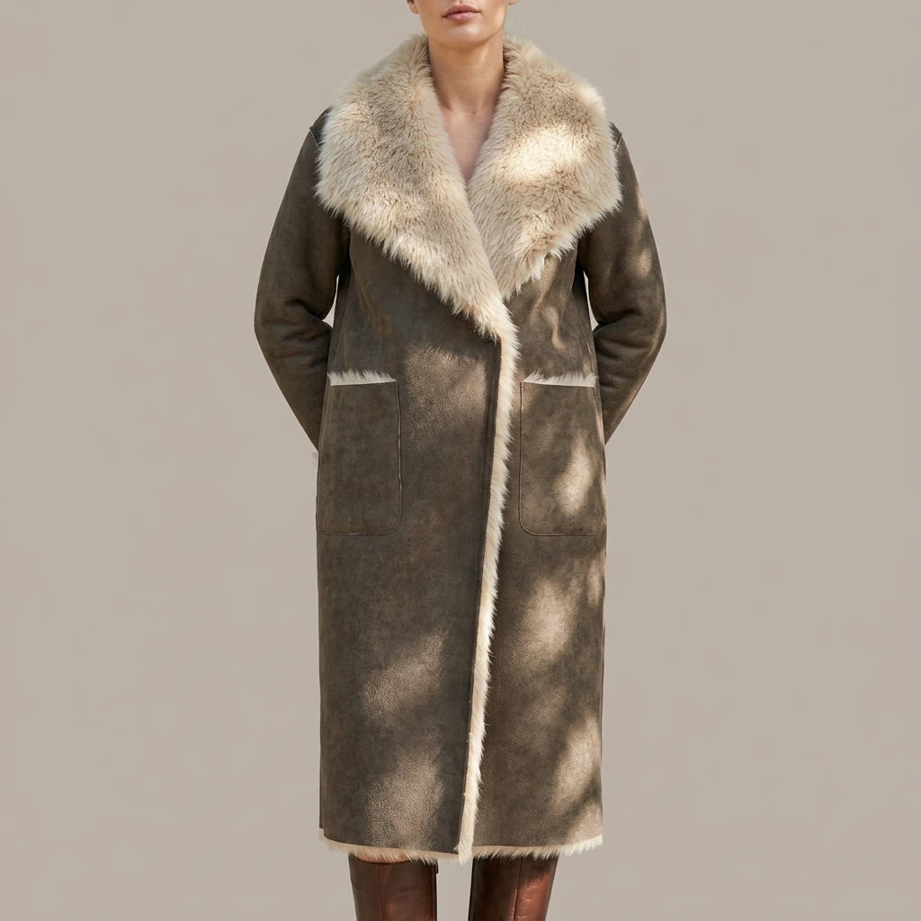Women's Reversible Faux Shearling Coat with Textured Design – Genevieve — variant_front