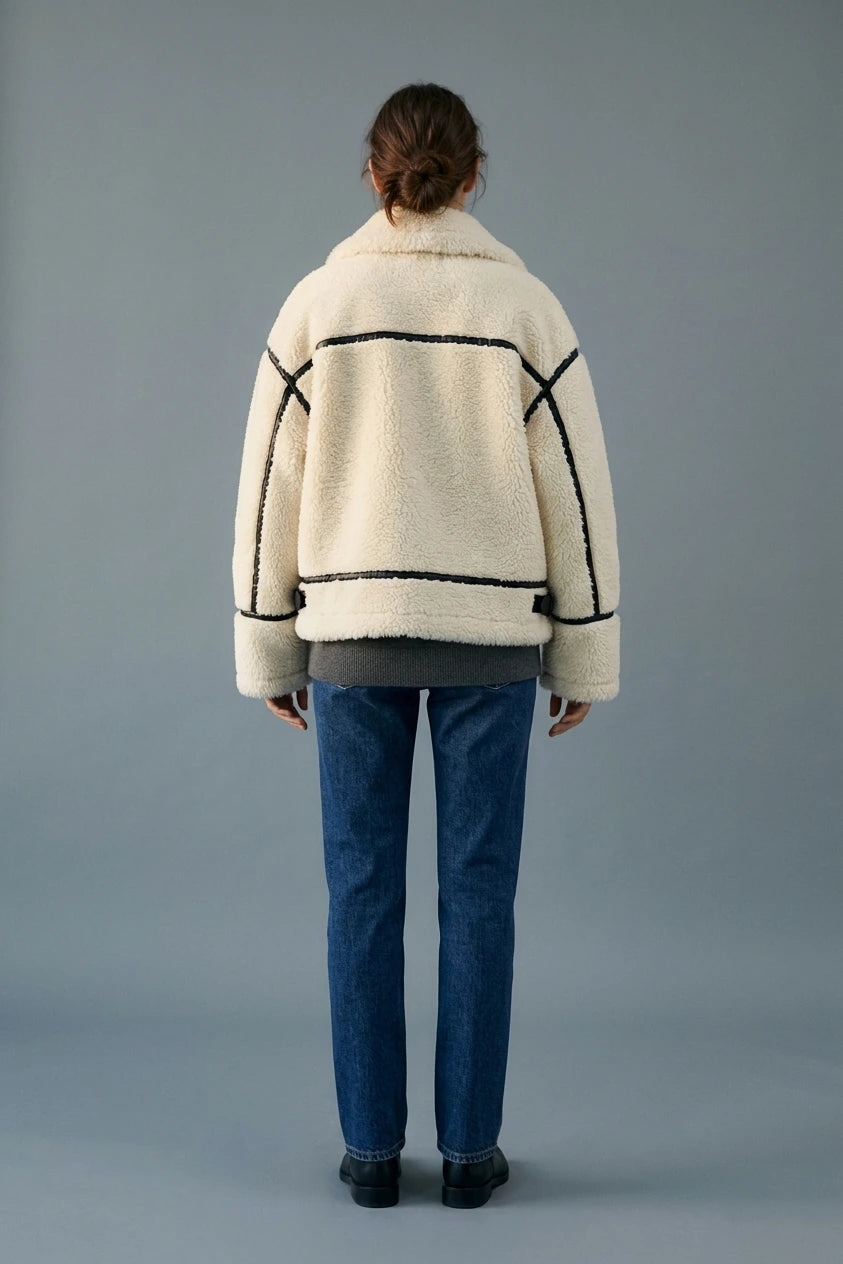 Women's Oversized Teddy Jacket with Contrast Trim — variant_front