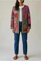 Women's Printed Open-Front Jacket with Long Sleeves — variant_front