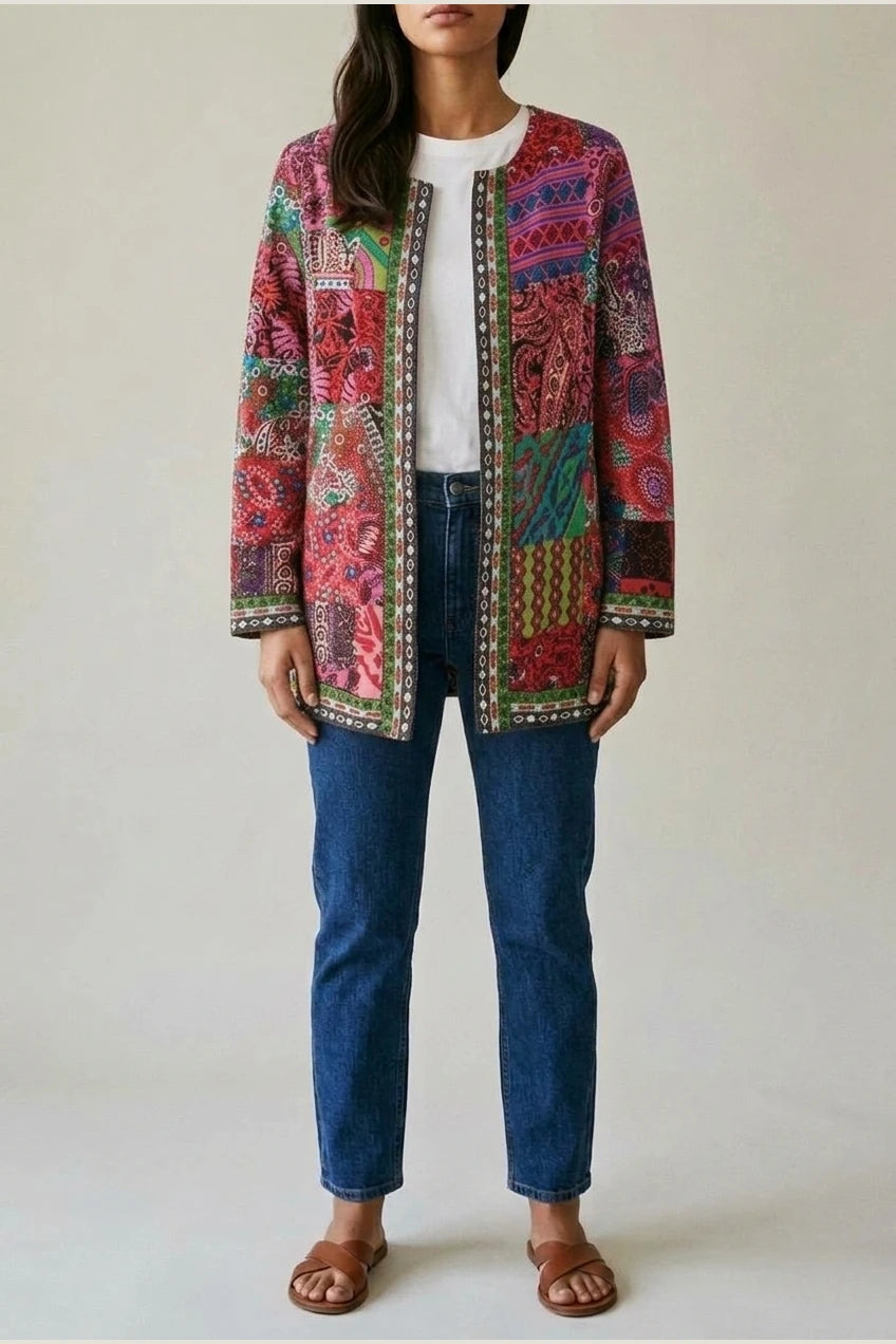 Women's Printed Open-Front Jacket with Long Sleeves — variant_front