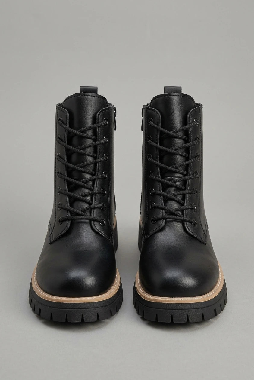 Women's Black Platform Combat Boots – Cendrane — variant_front