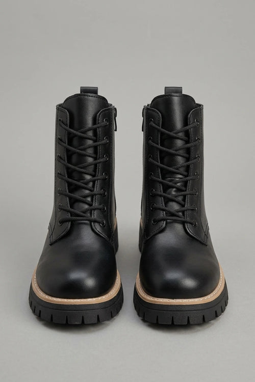 Women's Black Platform Combat Boots – Cendrane — variant_front